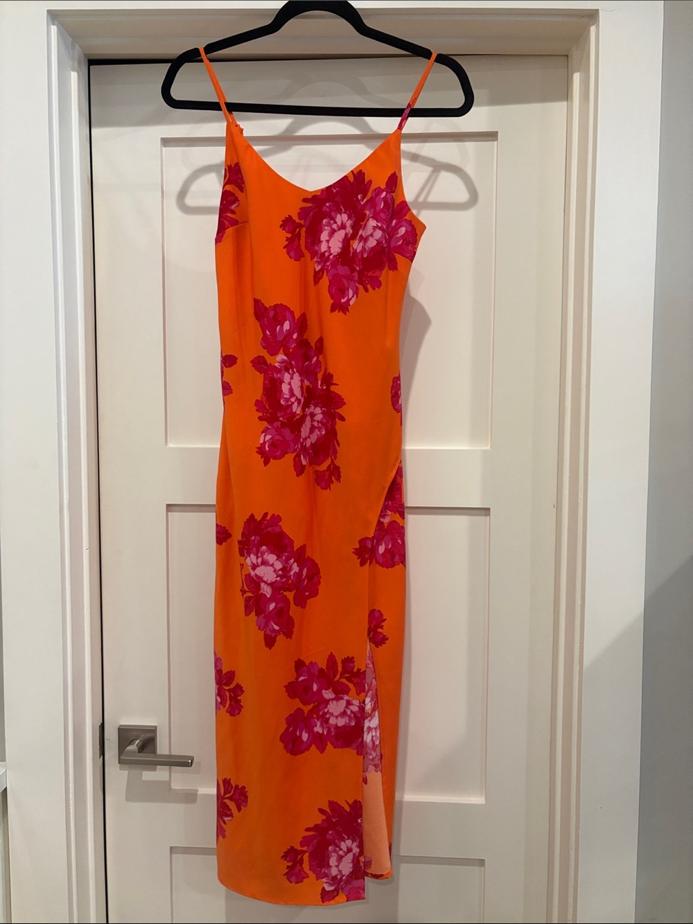 Orange Dress with Pink Floral Pattern